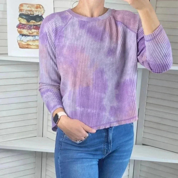 Wild Fable Womens Purple Space Tie Dye Long Sleeve Waffle Knit Size Small - Picture 3 of 12